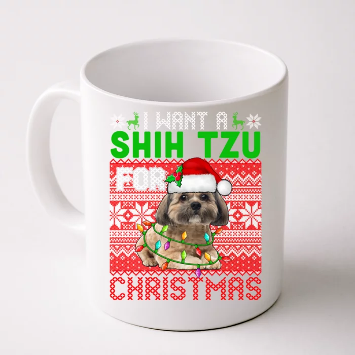 I Want A Shih Tzu For Christmas Santa Dog Lover Owner Gift Front & Back Coffee Mug