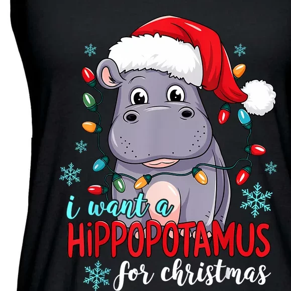 I Want A Hippopotamus For Christmas Cute Christmas Costume Ladies Essential Flowy Tank