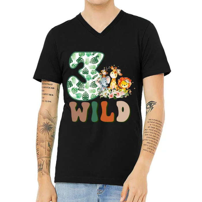 Im Wild And 3 Birthday Safari Jungle Zoo 3rd Bday Three Gift V-Neck T-Shirt