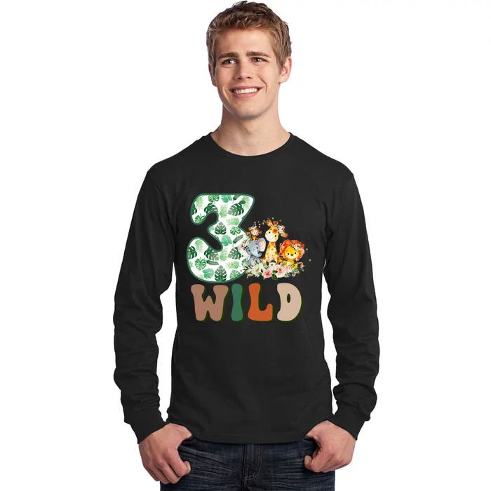 Im Wild And 3 Birthday Safari Jungle Zoo 3rd Bday Three Gift Tall Long Sleeve T-Shirt