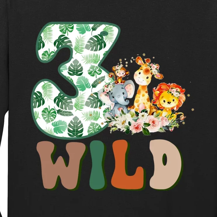 Im Wild And 3 Birthday Safari Jungle Zoo 3rd Bday Three Gift Tall Long Sleeve T-Shirt