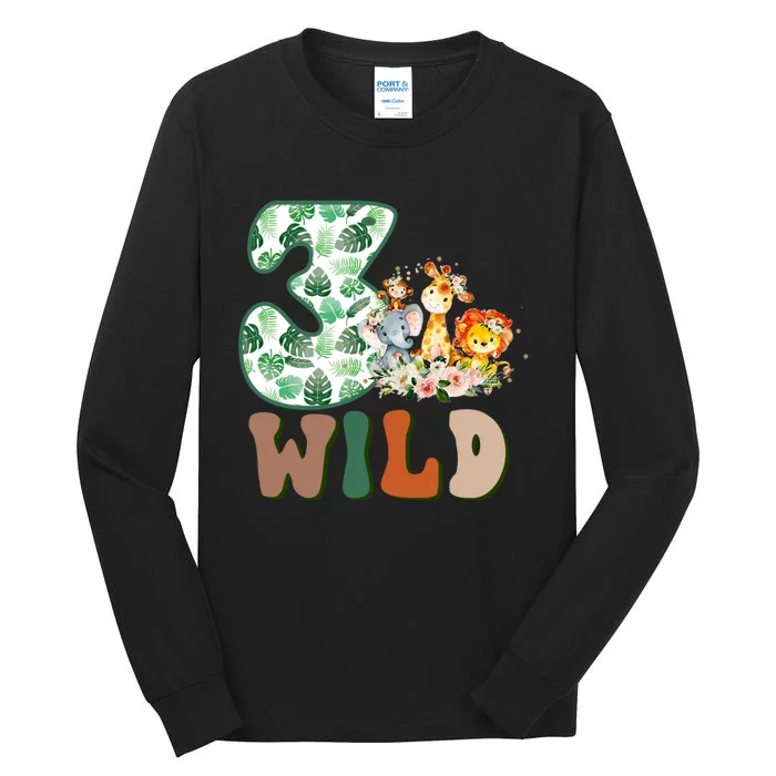 Im Wild And 3 Birthday Safari Jungle Zoo 3rd Bday Three Gift Tall Long Sleeve T-Shirt