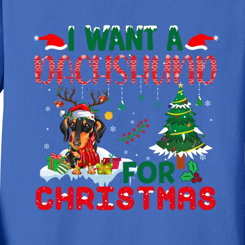 I Want A Dachshund Dog For Christmas Xmas Dachshund Reindeer Gift Kids Long Sleeve Shirt