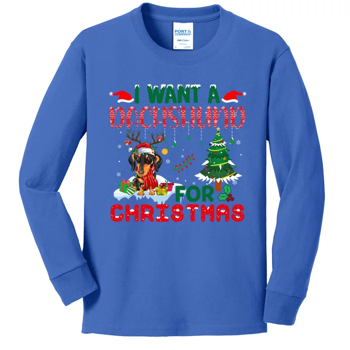 I Want A Dachshund Dog For Christmas Xmas Dachshund Reindeer Gift Kids Long Sleeve Shirt