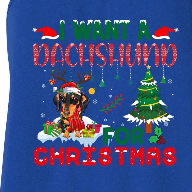 I Want A Dachshund Dog For Christmas Xmas Dachshund Reindeer Gift Women's Racerback Tank