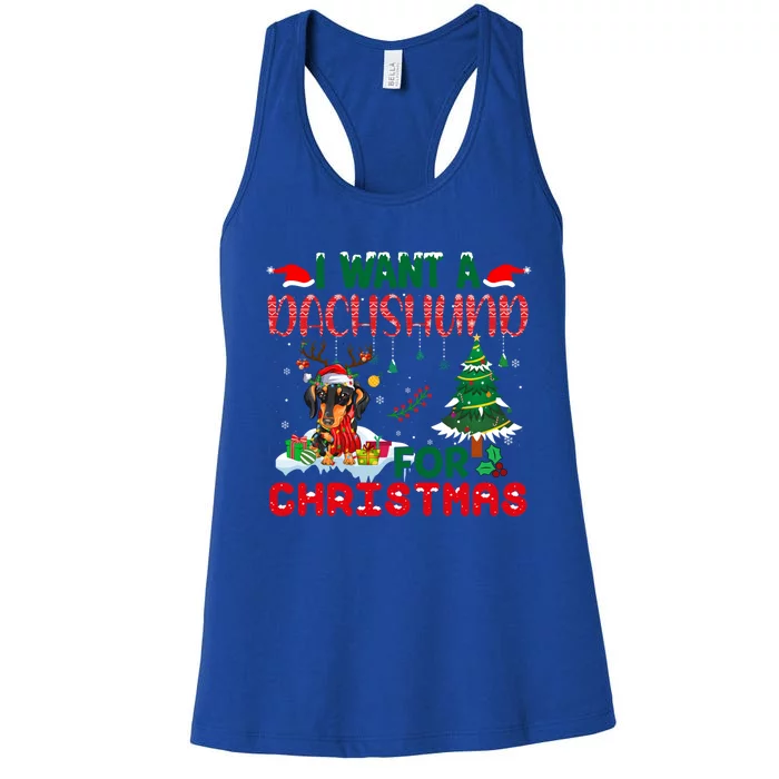 I Want A Dachshund Dog For Christmas Xmas Dachshund Reindeer Gift Women's Racerback Tank