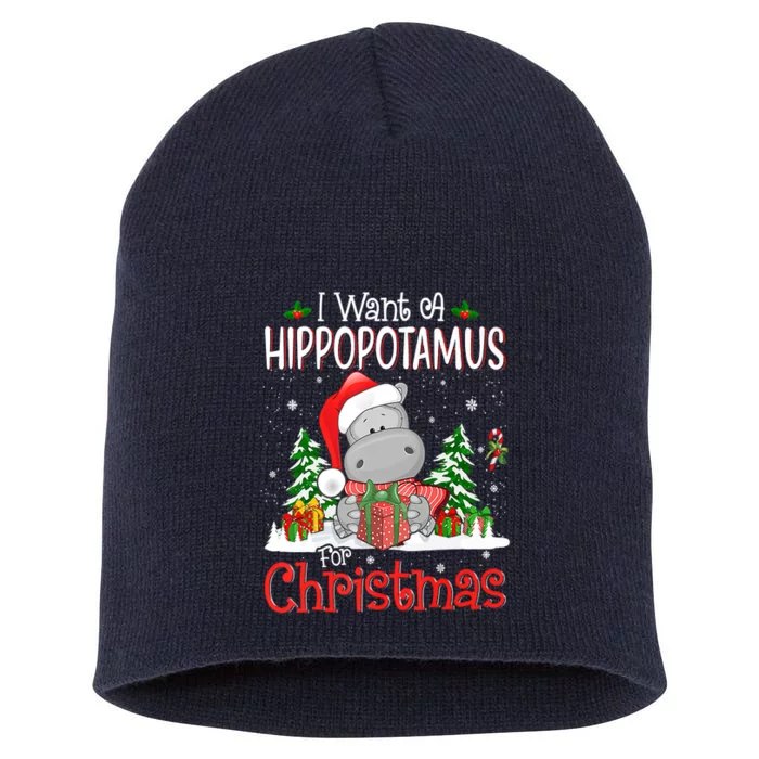 I Want A Hippopotamus For Christmas Xmas Hippo Short Acrylic Beanie