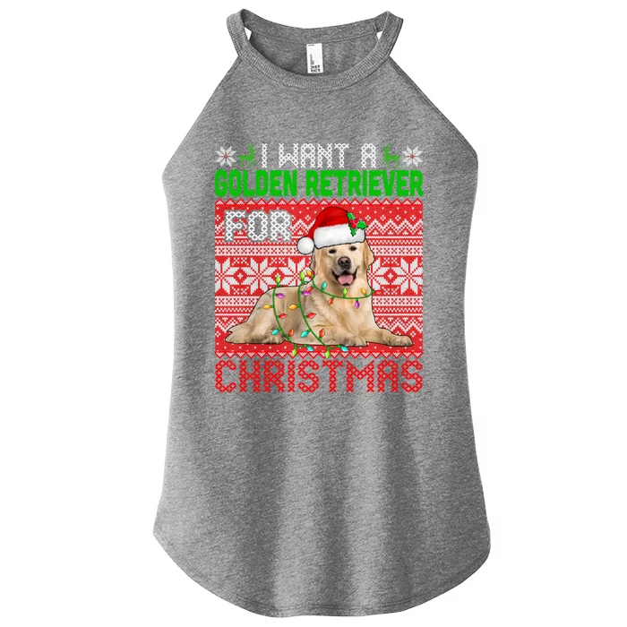 I Want A Golden Retriever For Christmas Santa Dog Lover Gift Women’s Perfect Tri Rocker Tank