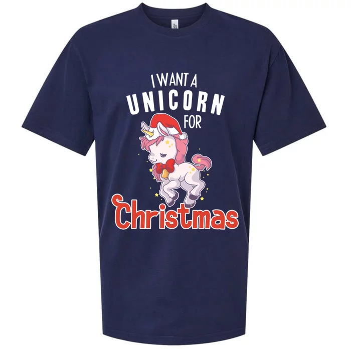 I Want A Unicorn Christmas Santa Lover Horse Gift Sueded Cloud Jersey T-Shirt