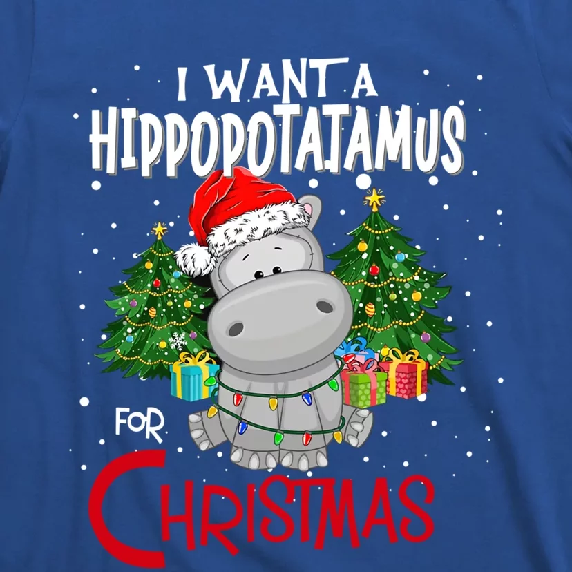 I Want A Hippopotamus For Christmas Santa Hat Fun Xmas Hippo Gift T-Shirt