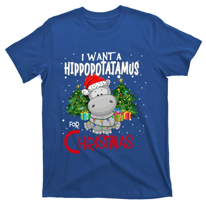 I Want A Hippopotamus For Christmas Santa Hat Fun Xmas Hippo Gift T-Shirt