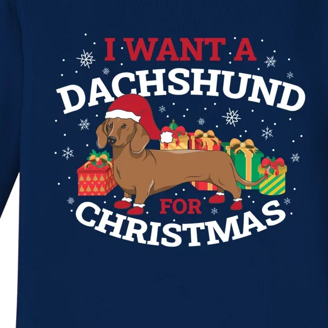 I Want A Dachshund For Christmas Cute Gift Baby Long Sleeve Bodysuit