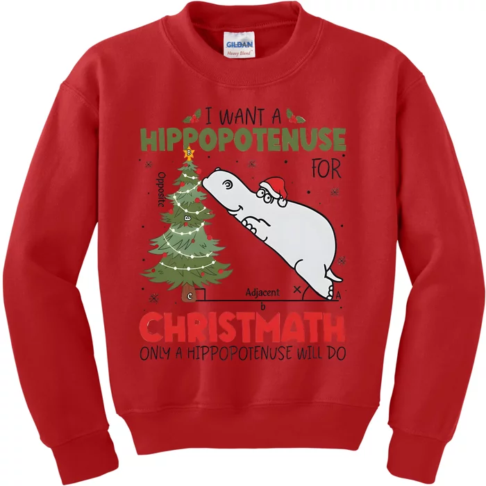 I Want A Hippopotenuse For Christmath Only A Hippopotenuse Will Do Kids Sweatshirt