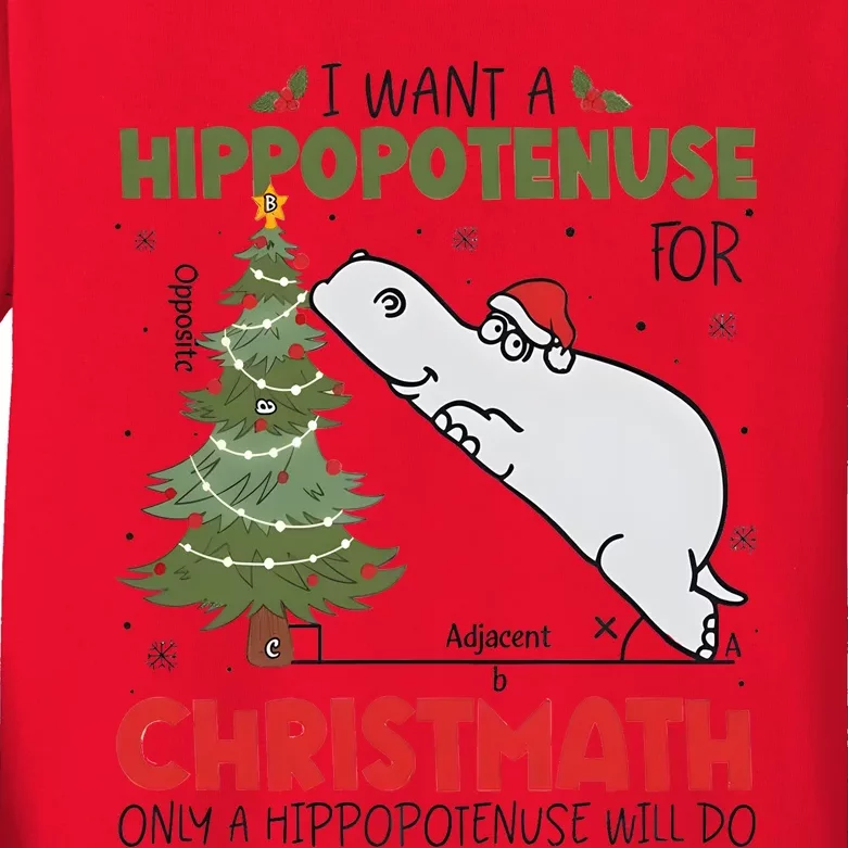 I Want A Hippopotenuse For Christmath Only A Hippopotenuse Will Do Kids Long Sleeve Shirt