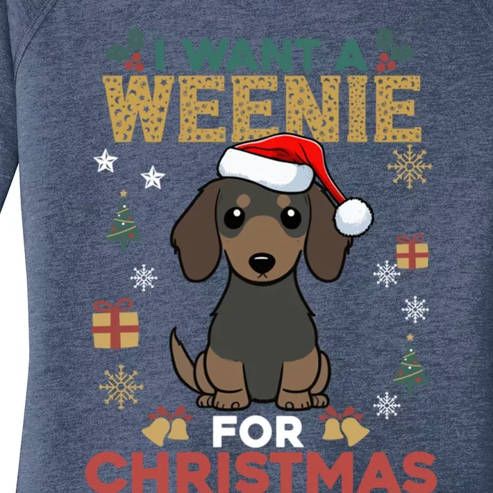 I Want A Weenie For Christmas Dachshund Dog Lovers Pajama Gift Women's Perfect Tri Tunic Long Sleeve Shirt