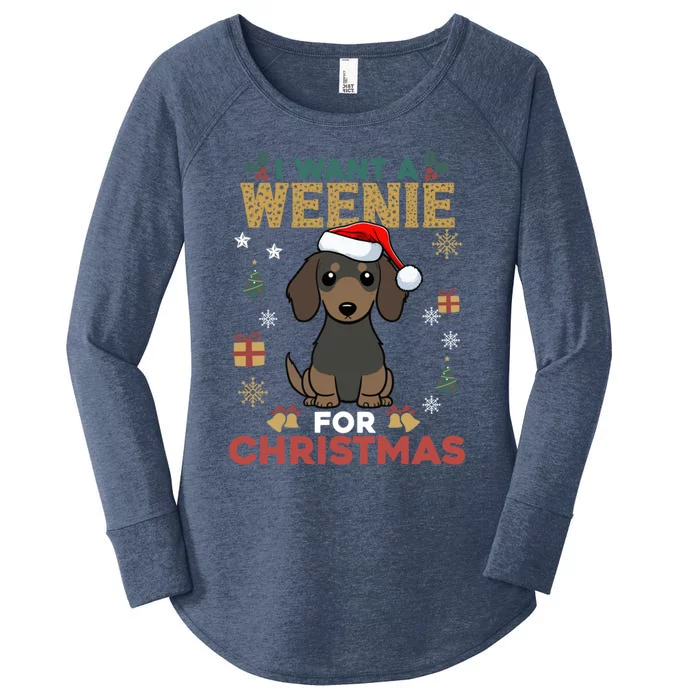 I Want A Weenie For Christmas Dachshund Dog Lovers Pajama Gift Women's Perfect Tri Tunic Long Sleeve Shirt