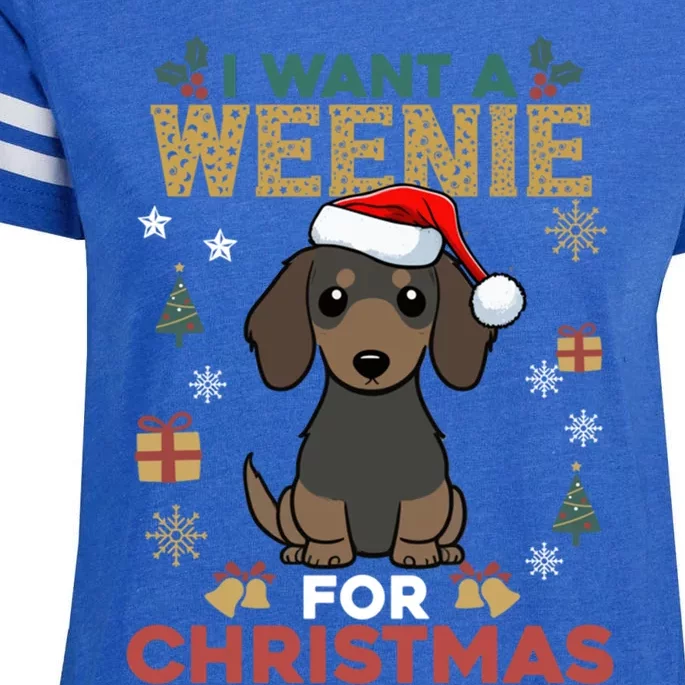 I Want A Weenie For Christmas Dachshund Dog Lovers Pajama Gift Enza Ladies Jersey Football T-Shirt