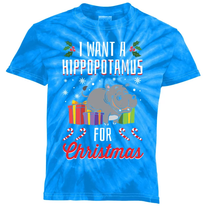 I Want A Hippopotamus For Christmas Xmas Hippo Gift Kids Tie-Dye T-Shirt