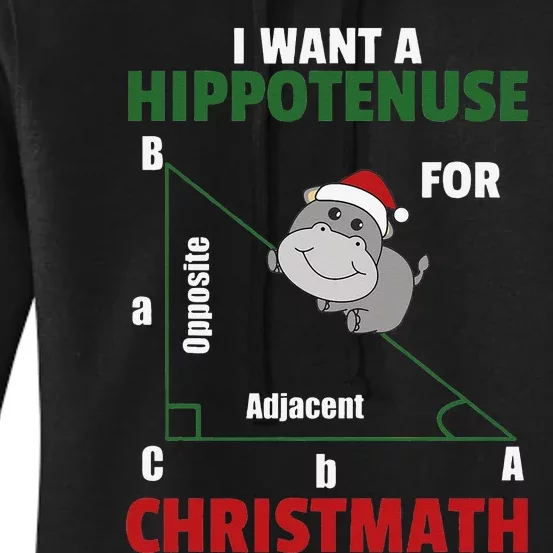 I Want A Hippotenuse For Christmas Cute Hippos Women's Pullover Hoodie