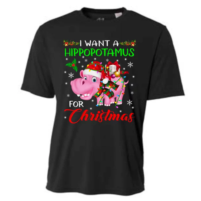 I Want A Hippopotamus For Christmas Xmas Lights Santa Hippo Cool Gift Cooling Performance Crew T-Shirt