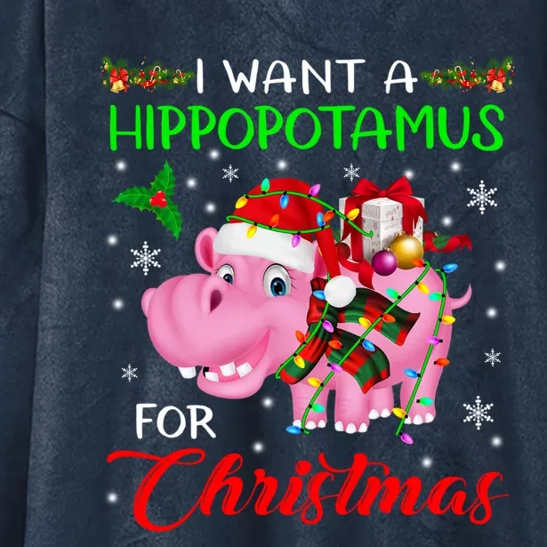 I Want A Hippopotamus For Christmas Xmas Lights Santa Hippo Cool Gift Hooded Wearable Blanket