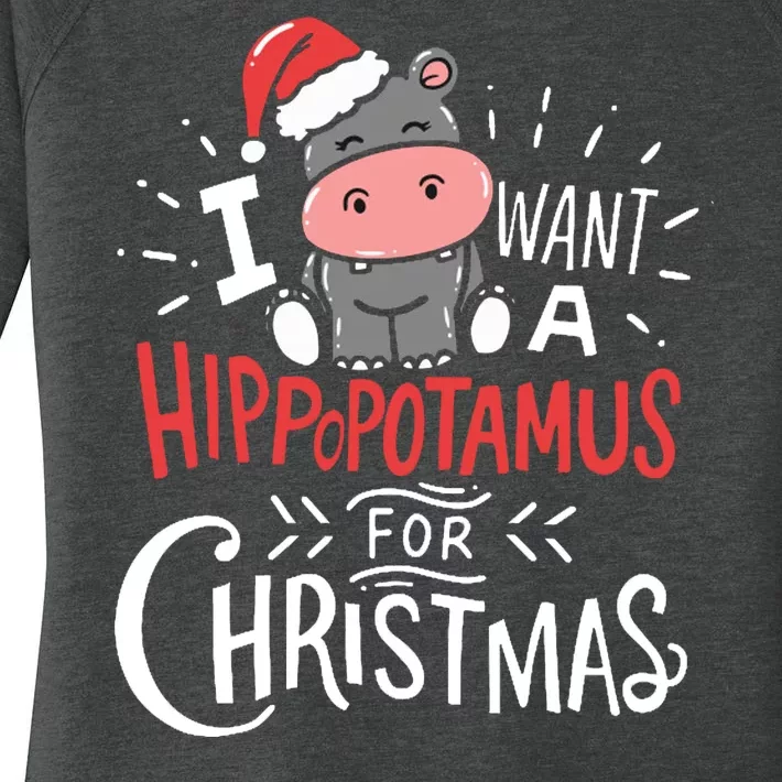 I Want A Hippopotamus For Christmas Funny Cute Women's Perfect Tri Tunic Long Sleeve Shirt