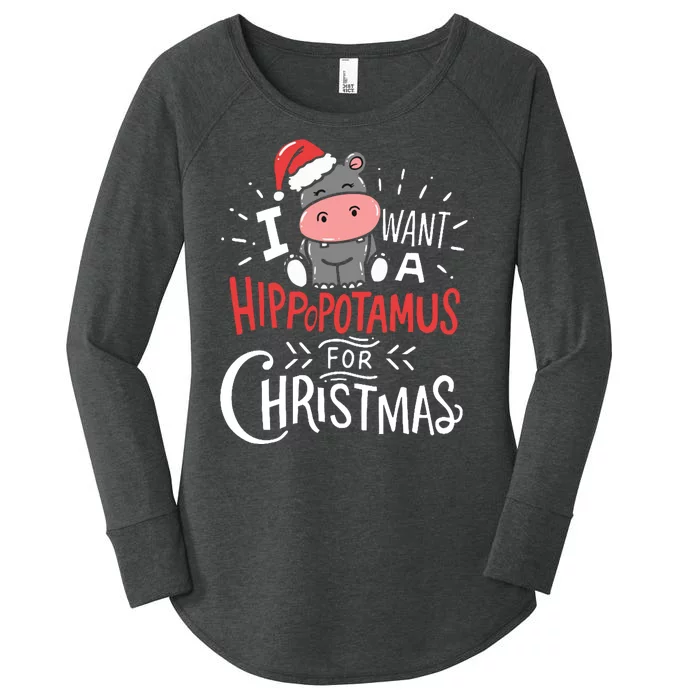 I Want A Hippopotamus For Christmas Funny Cute Women's Perfect Tri Tunic Long Sleeve Shirt