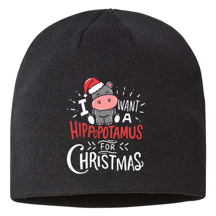 I Want A Hippopotamus For Christmas Funny Cute 8 1/2in Sustainable Knit Beanie