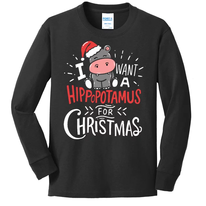 I Want A Hippopotamus For Christmas Funny Cute Kids Long Sleeve Shirt