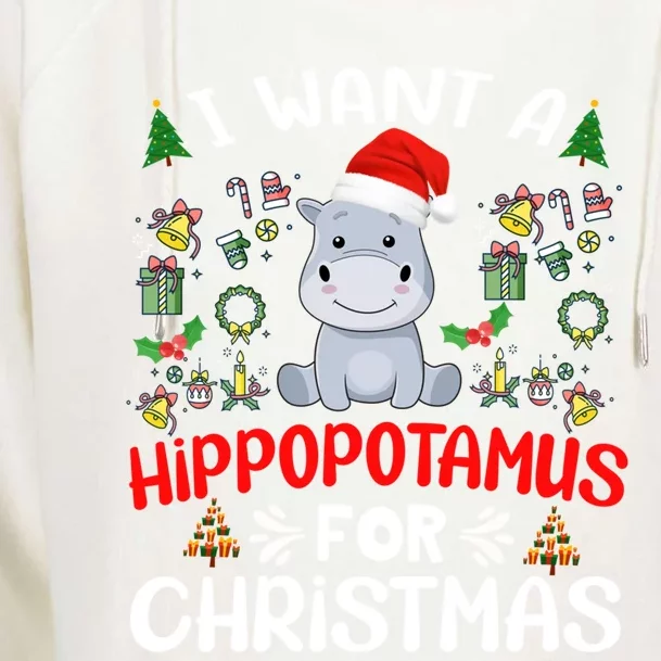 I Want A Hippopotamus For Christmas Xmas Hippo Gift Womens Funnel Neck Pullover Hood