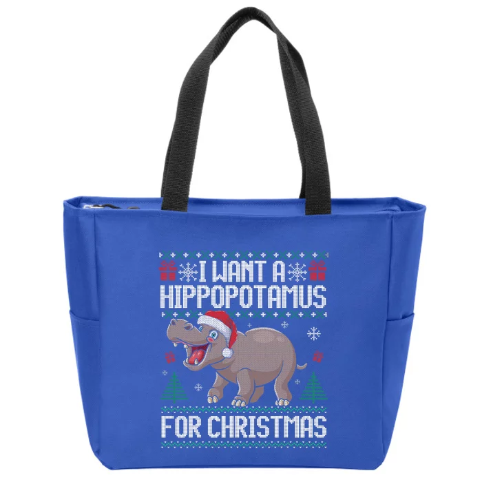 I Want A Hippopotamus For Christmas Ugly Xmas Sweater Hippo Gift Zip Tote Bag