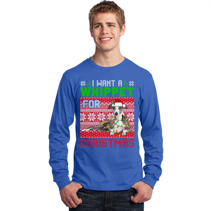 I Want A Whippet For Christmas Santa Dog Lover Owner Great Gift Tall Long Sleeve T-Shirt