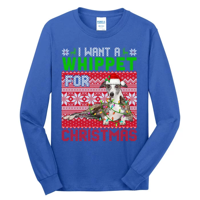 I Want A Whippet For Christmas Santa Dog Lover Owner Great Gift Tall Long Sleeve T-Shirt