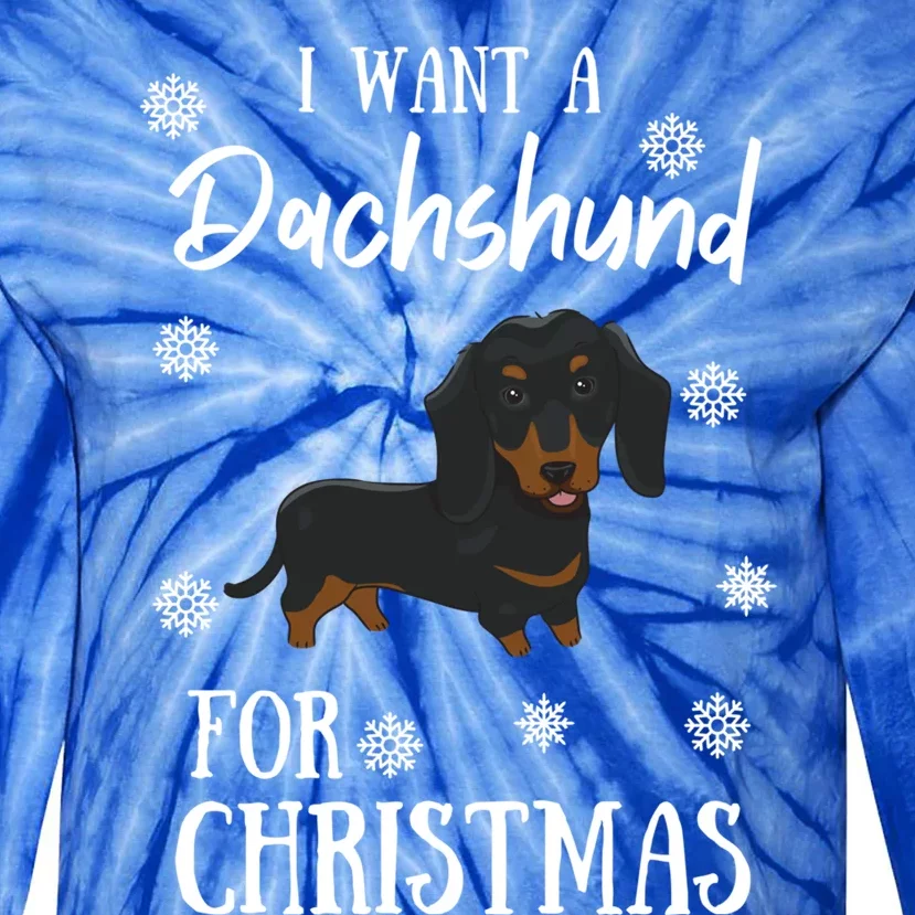 I Want A Dachshund For Christmas Weenie Dog Gift Tie-Dye Long Sleeve Shirt