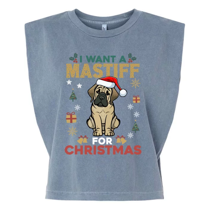 I Want A Mastiff For Christmas Cute Dog Lover Pajama Family Cool Gift Garment-Dyed Women's Muscle Tee