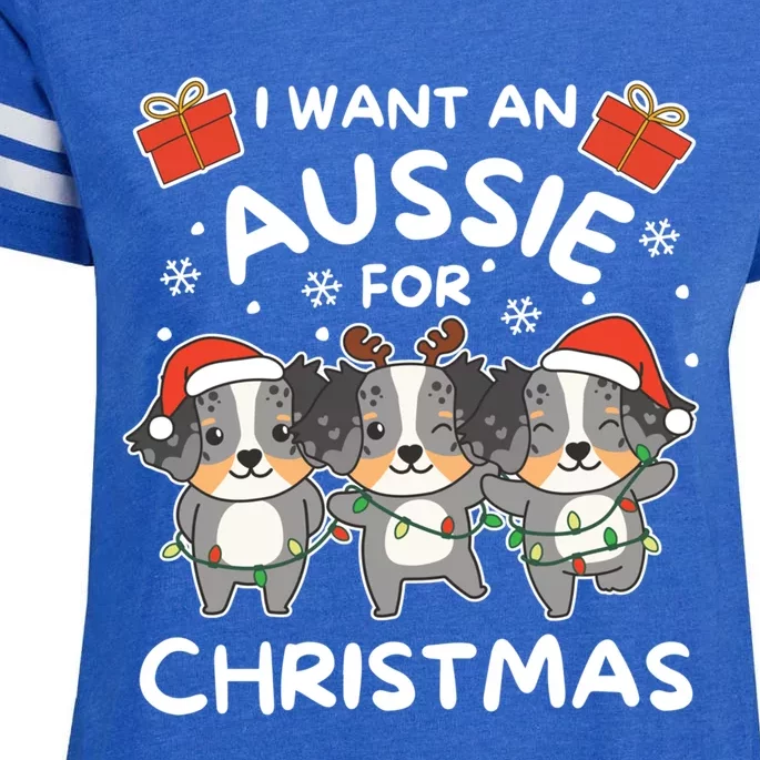 I Want An Australian Shepherd For Christmas Cute Dogs Gift Enza Ladies Jersey Football T-Shirt