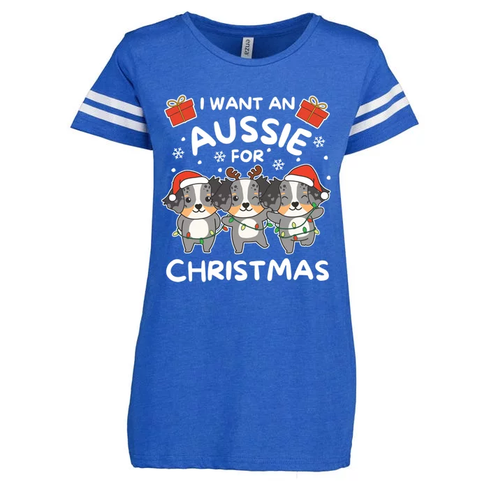 I Want An Australian Shepherd For Christmas Cute Dogs Gift Enza Ladies Jersey Football T-Shirt