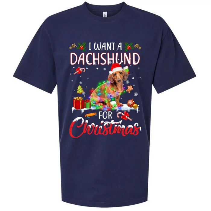 I Want A Dachshund For Christmas Xmas Lights Santa Dachshund Gift Sueded Cloud Jersey T-Shirt