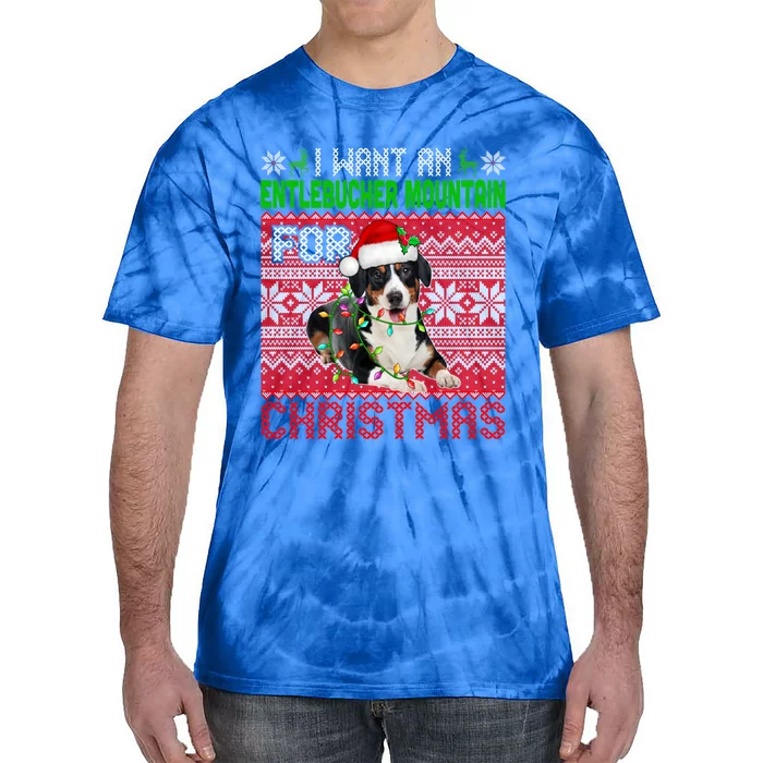 I Want An Entlebucher Mountain For Christmas Santa Dog Lover Cute Gift Tie-Dye T-Shirt