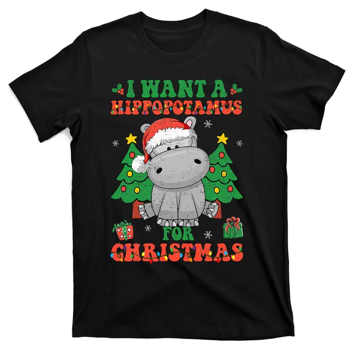 I Want A Hippopotamus For Christmas Lights Santa Hippo Xmas T-Shirt