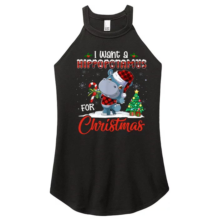 I Want A Hippopotamus For Christmas Hippo Candy Santa Women’s Perfect Tri Rocker Tank