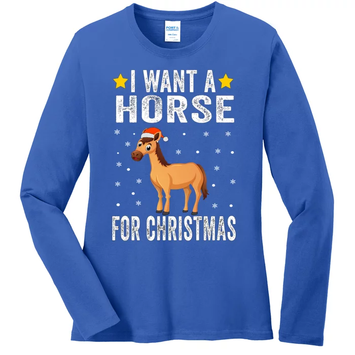 I Want A Horse For Christmas Horse Great Gift Pajamas Funny Gift Ladies Long Sleeve Shirt