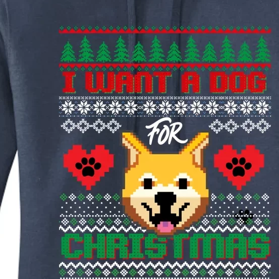 I Want A Dog For Christmas Cool Ugly Christmas Sweater Gift Women's Pullover Hoodie