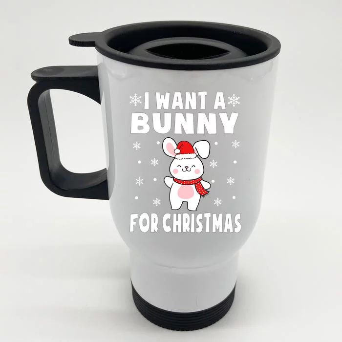 I Want A Bunny For Christmas Bunny Gift Bunny Pajamas Cool Gift Front & Back Stainless Steel Travel Mug