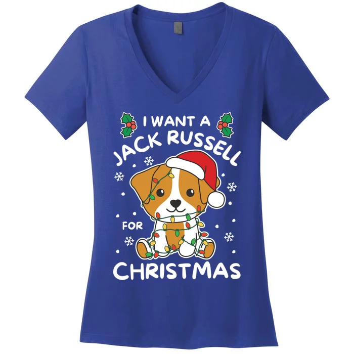 I Want A Jack Russell For Christmas Cute Dogs Gift Women's V-Neck T-Shirt