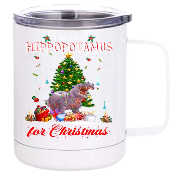 I Want A Hippopotamus For Christmas Xmas Hippo For Funny Gift Front & Back 12oz Stainless Steel Tumbler Cup