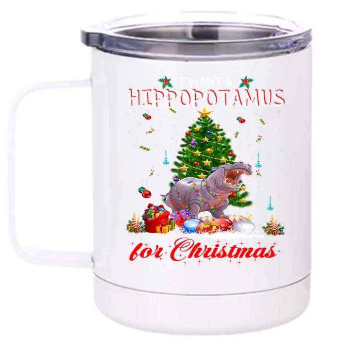 I Want A Hippopotamus For Christmas Xmas Hippo For Funny Gift Front & Back 12oz Stainless Steel Tumbler Cup