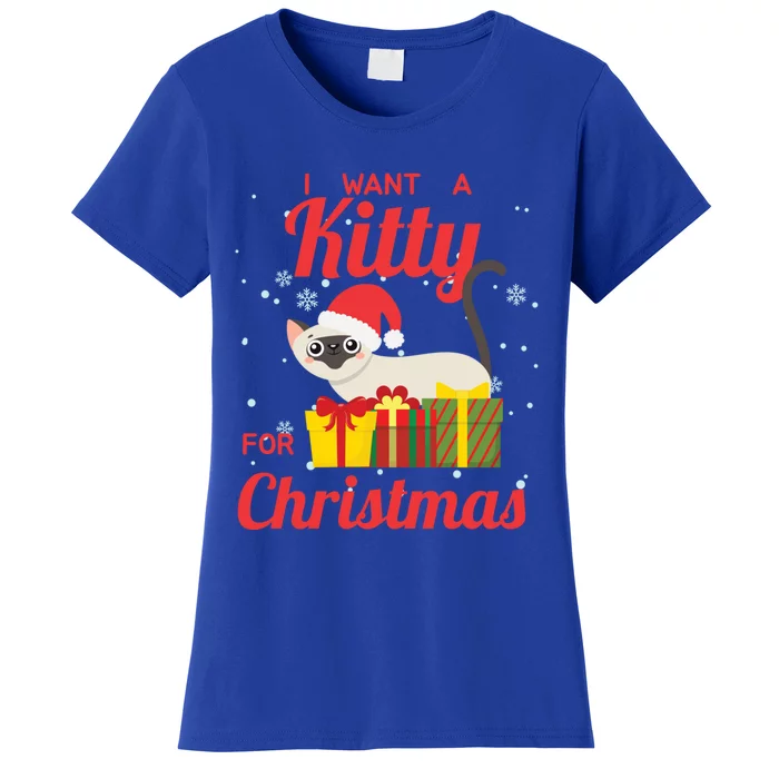 I Want A Kitty Cat For Christmas Funny Cute Magical Holiday Gift Women's T-Shirt