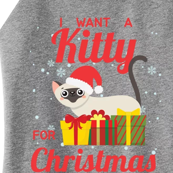 I Want A Kitty Cat For Christmas Funny Cute Magical Holiday Gift Women’s Perfect Tri Rocker Tank