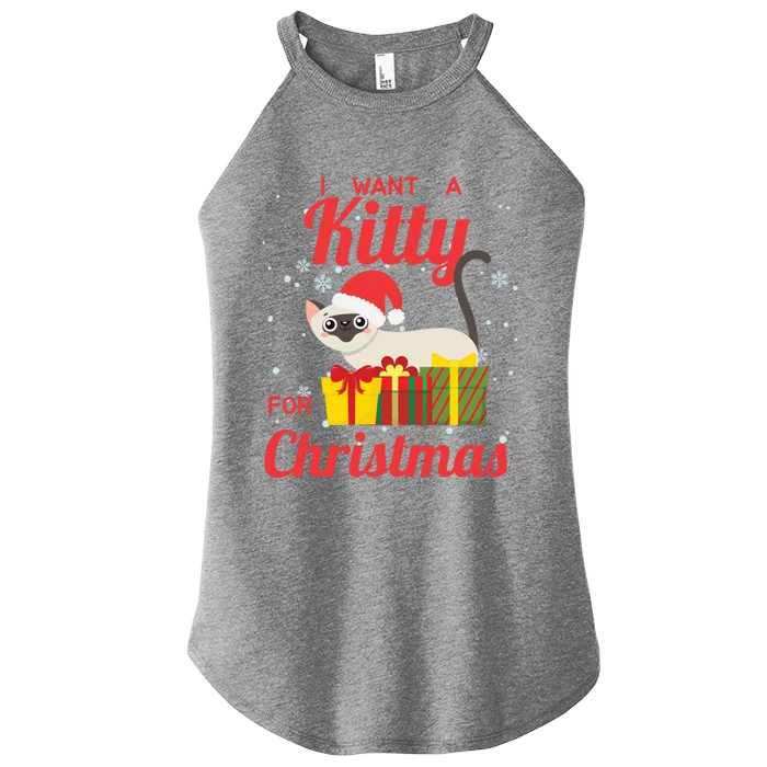 I Want A Kitty Cat For Christmas Funny Cute Magical Holiday Gift Women’s Perfect Tri Rocker Tank